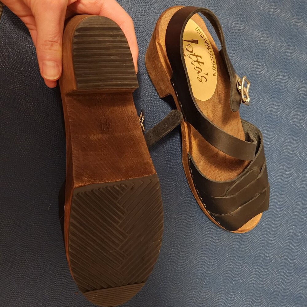 Lotta from Stockholm Peep Toe Clogs Black on Brown Base US 9.5 Eur 41 - Picture 5 of 7